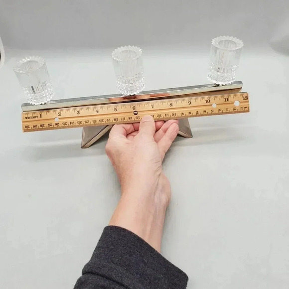 Vintage MCM 60s 3 Candle Stick Holder Silver Metal Bar Crystal Cups Germany Mod - Picture 13 of 16